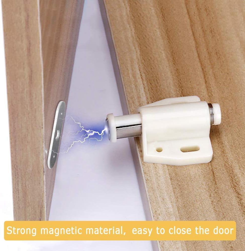 12 Pieces Magnetic Pressure Push, Magnetic Push Door Catch Plastic Touch Release Catches Strong Spring Loaded Magnetic Push Latch for Drawer Cupboard Cabinet Door (Beige) - Image 3