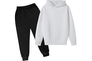 HICItro Unisex Teen Kids Jogger Sweatsuit Set 2PCS, Solid Long Sleeve Hoodie Pullover Cinch Bottom Sweatpants for Boys Girls