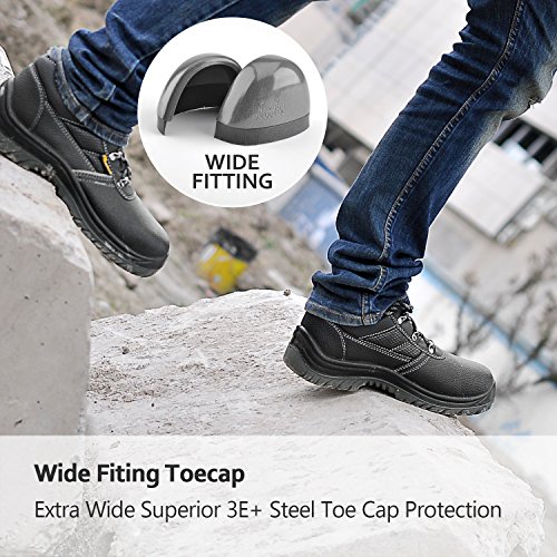 SAFETOE Men Steel Toe Cap Safety Shoes - L7222 Water Resistant Lightweight Leather Work Boots