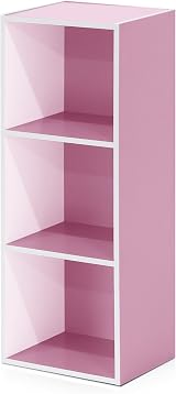 Furinno LUDER 3-Cube Bookshelf White Pink 30.5x80x23.6 cm