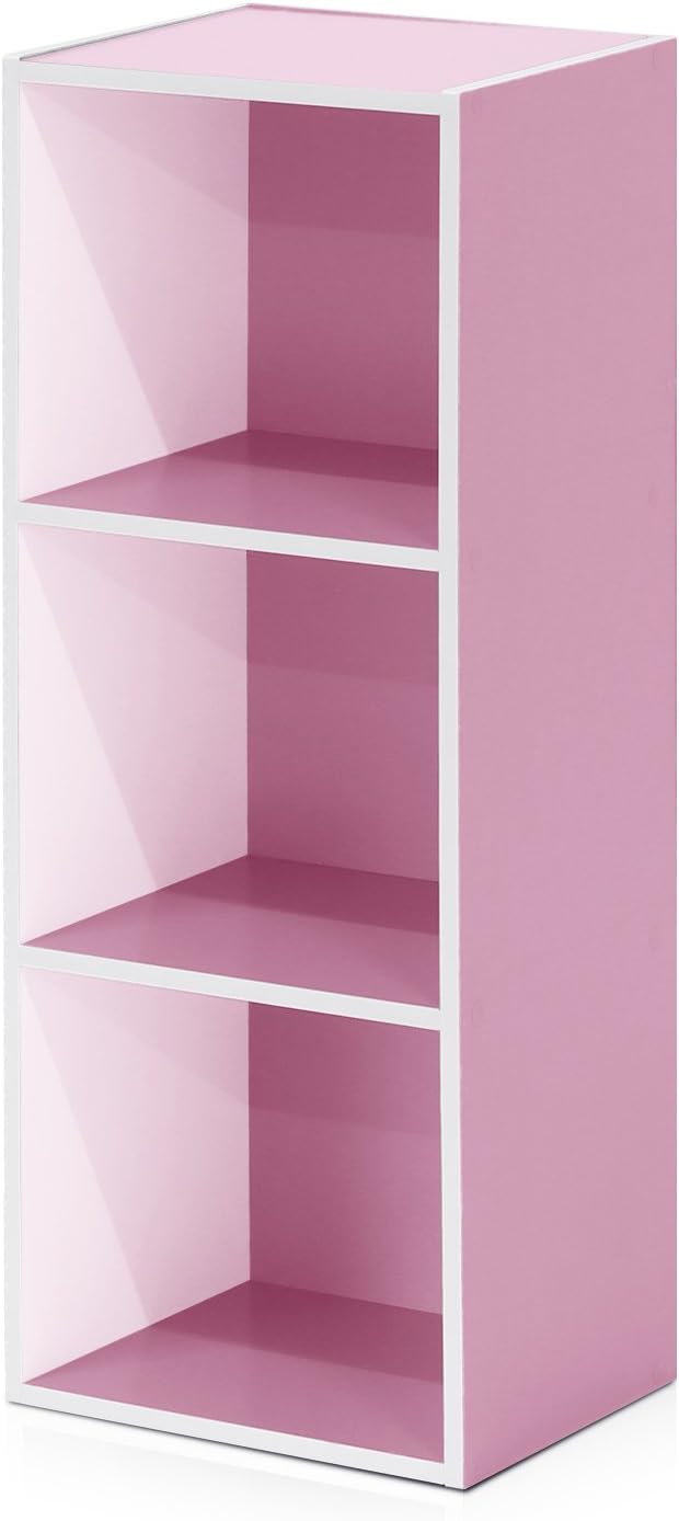 Furinno LUDER 3-Cube Bookshelf White Pink 30.5x80x23.6 cm
