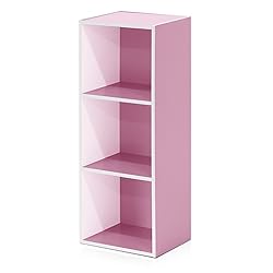 Furinno 3-Tier Open Shelf Bookcase, White/Pink