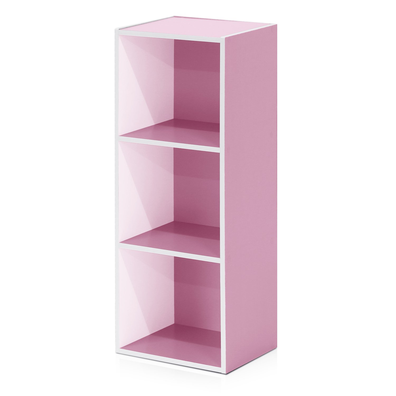Furinno 3-Tier Open Shelf Bookcase, White/Pink