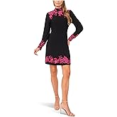 CeCe Women's Mock Neck Border Print Dress