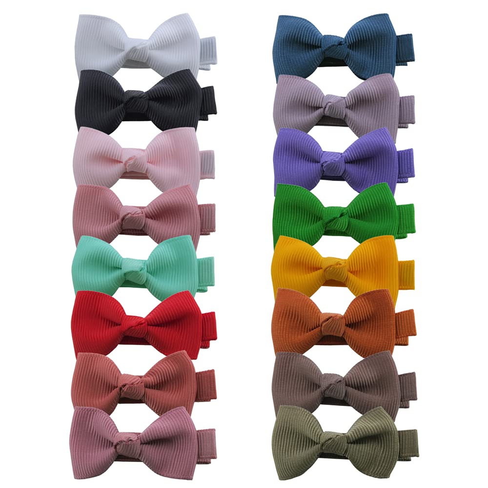 Boutique Mini Hair Clip Barrettes for Toddler Baby Girls - Tiny Hair Bow Snap Clips in Fringe Bangs - Classical 2'' Fully Wrapped Clips