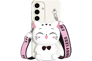 SGVAHY for Samsung Galaxy S21 Plus Case, Cute Pink Lucky Cat Coin Purse Fancy Phone Case for Women Girls with Crossbody Strap