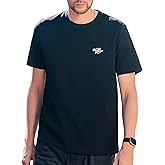 ZVX Men's Heavyweight Minimalist T-Shirt Embroidered Casual Round Neck Top Black Small