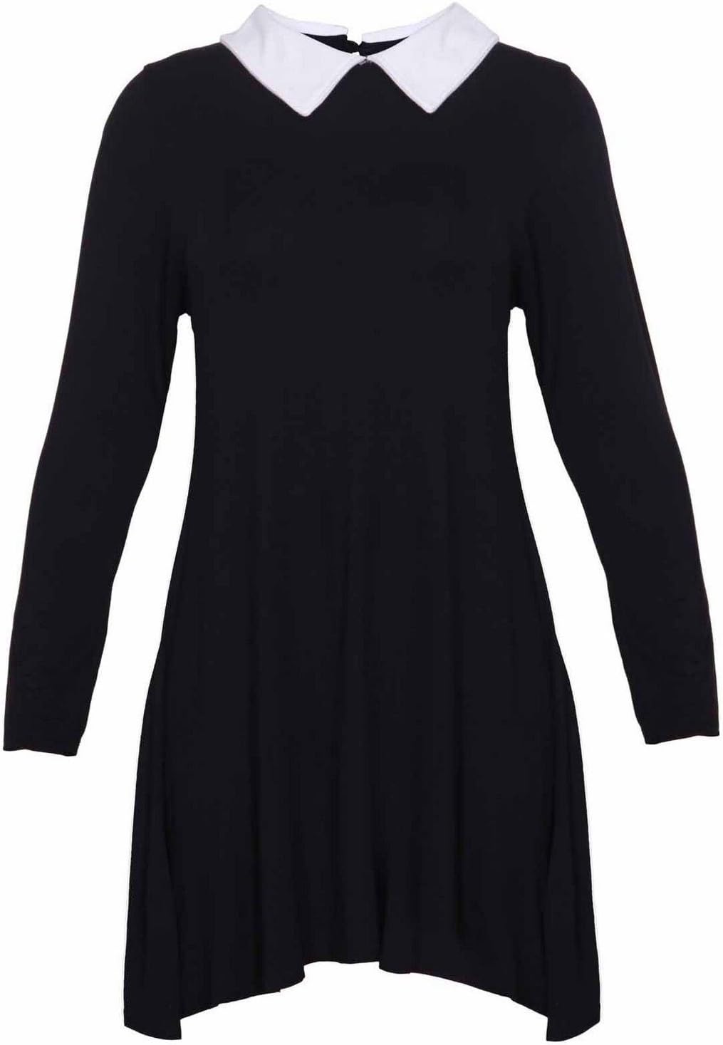 CHOCOLATE PICKLE Womens Plus Size Peter Pan Collar Printed Plain Long Sleeve Swing Flare Dress (black,14)