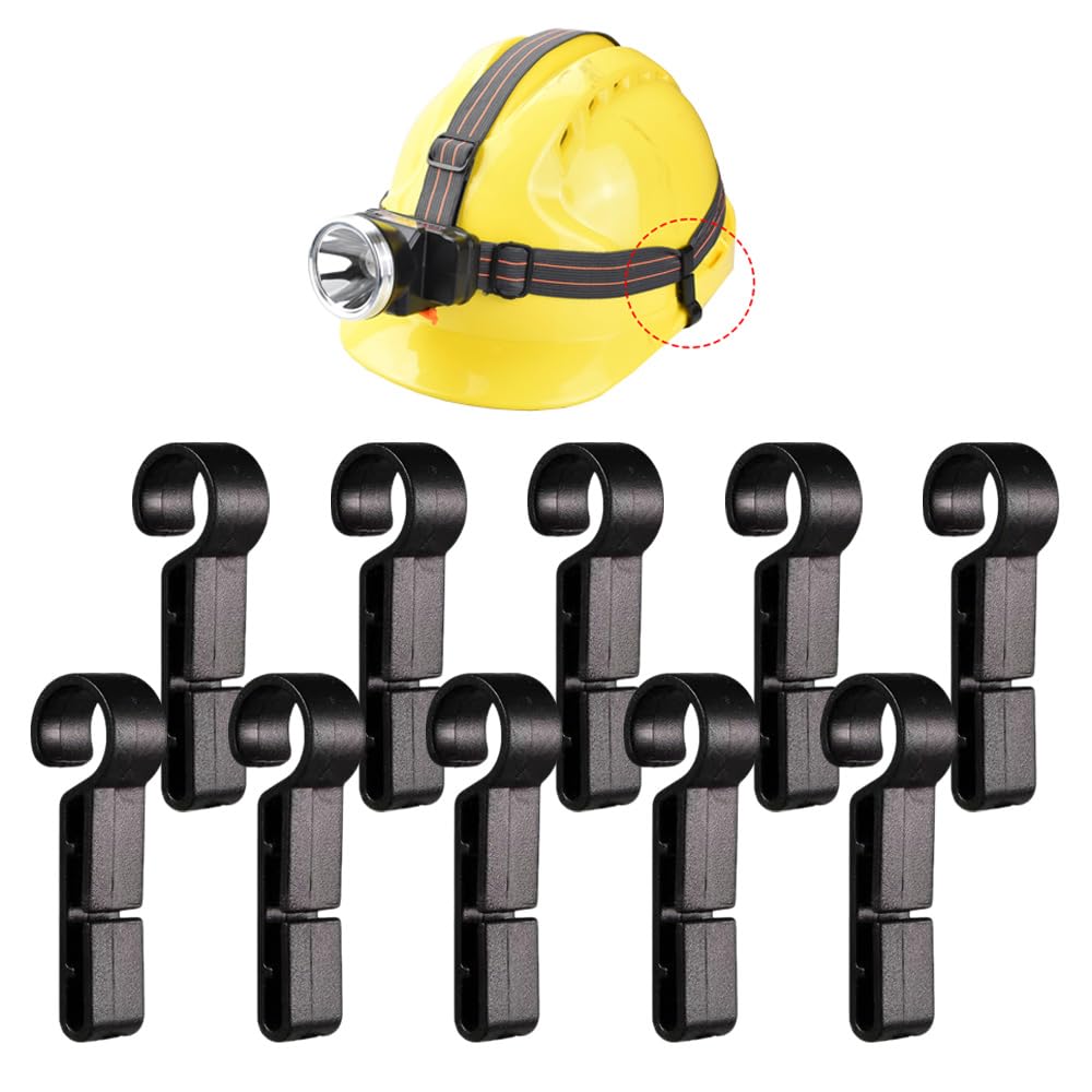 XINGSUI 10-Piece Hardhat Headlamp Clips, Black, Functional, Helmet, Hook and Loop Closure