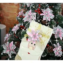 GREENTIME 12 Pcs Glitter Poinsettia 5.5" Artificial