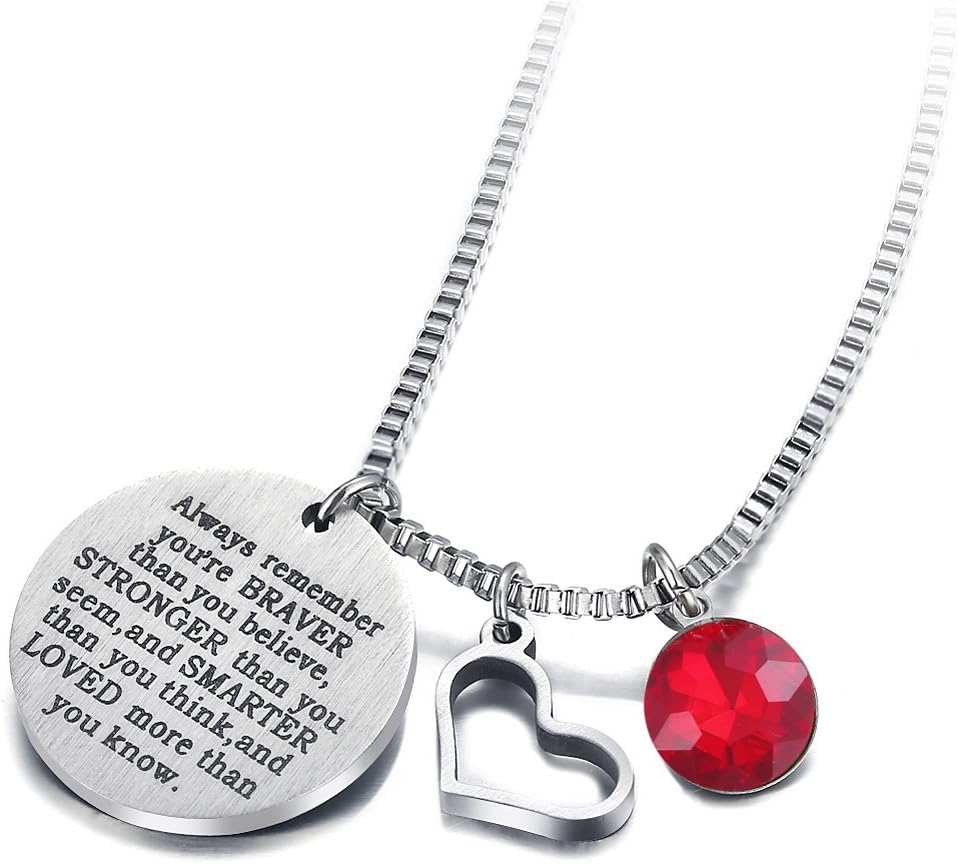 17 MILE Birthstone Necklace Stainless Steel Engraved Hypoallergenic Heart Zirconia Necklace Charm Birthday Gift for Women Girl