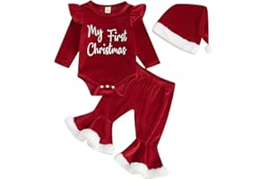 FOCUSNORM Toddler baby girl Christmas Outfits Letter Ruffle Long Sleeve Romper Flare Pants sets Newborn Fall Winter Clothes