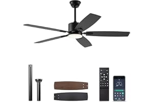 SUNMORY 52" Ceiling Fans with Lights, Smart Ceiling Fan with APP and Remote Control, Reversible DC Motor, Noiseless, Stepless Dimmable, Modern Ceiling Fan for Indoor/Outdoor Use, Black