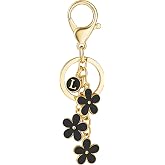 SELOVO Initial Keychain White/Pink/Black Cute Keychain Girl Purse Charms for Handbag Cute Letter Flower Keyring for Backpack