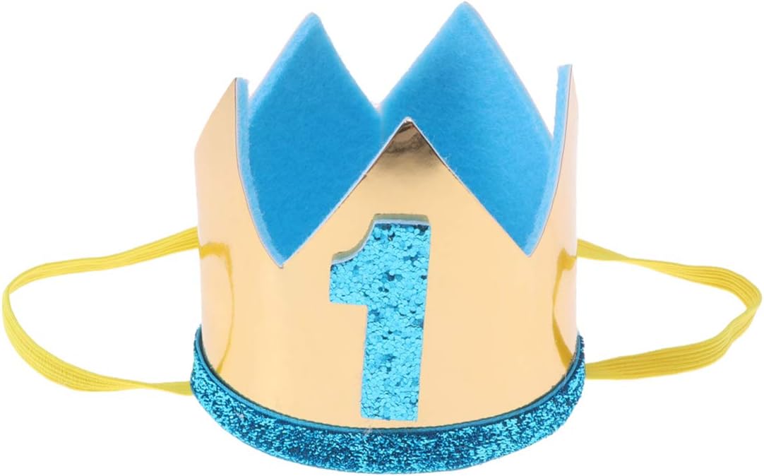 STOBOK 1St Birthday Hat for Boys and Girls Baby Crown Party Headwear Glitter Party Decoration 3.1X3.1X2.9 Inch