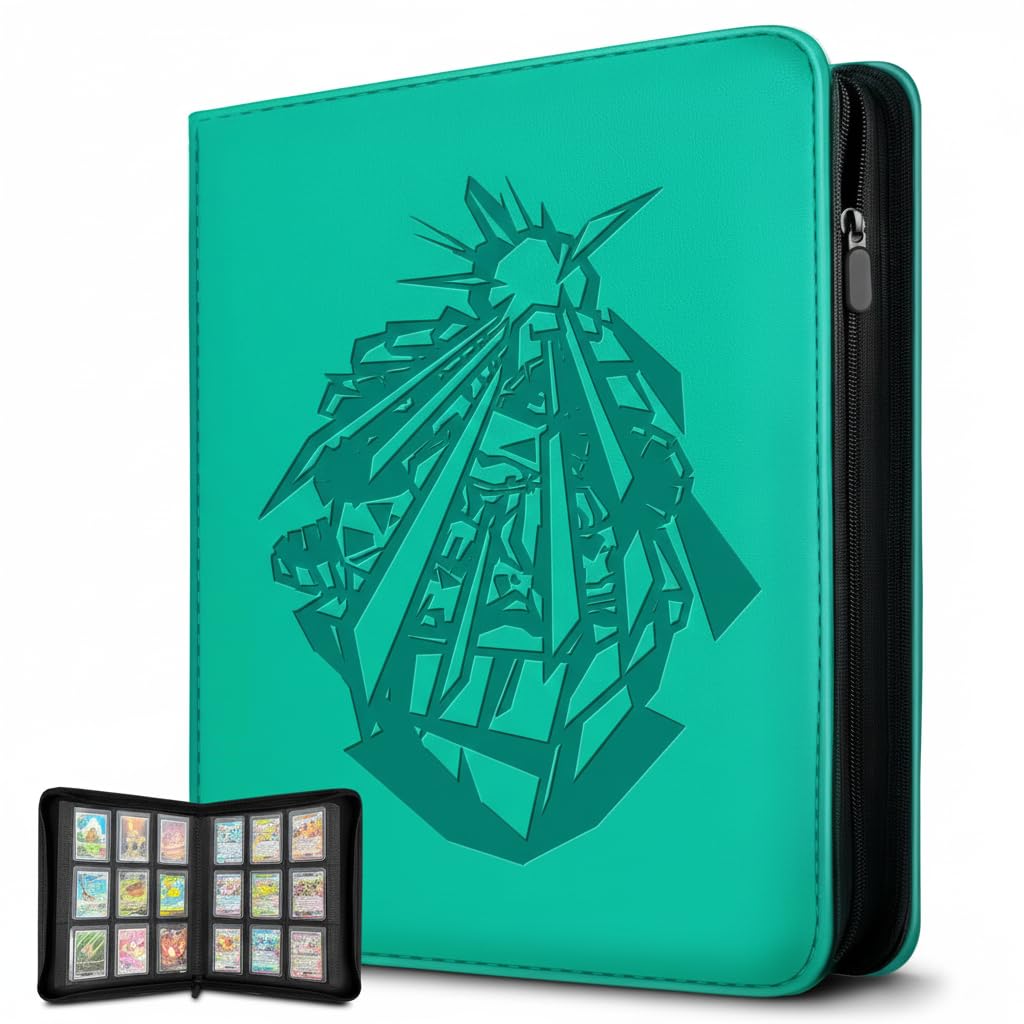 Toploader Binder, Premium Zipper Trading Card Binder 9-Pocket, Top Loaders with Side-Loading Sleeves for 252 Cards(3" X 4"), Exclusive Original Art Cover Card Collection Folder for TCG (Green)