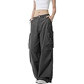 WZIKAI Womens Parachute Cargo Pants Y2K Baggy Cargo Pants Wide Leg Casual Joggers with Pockets