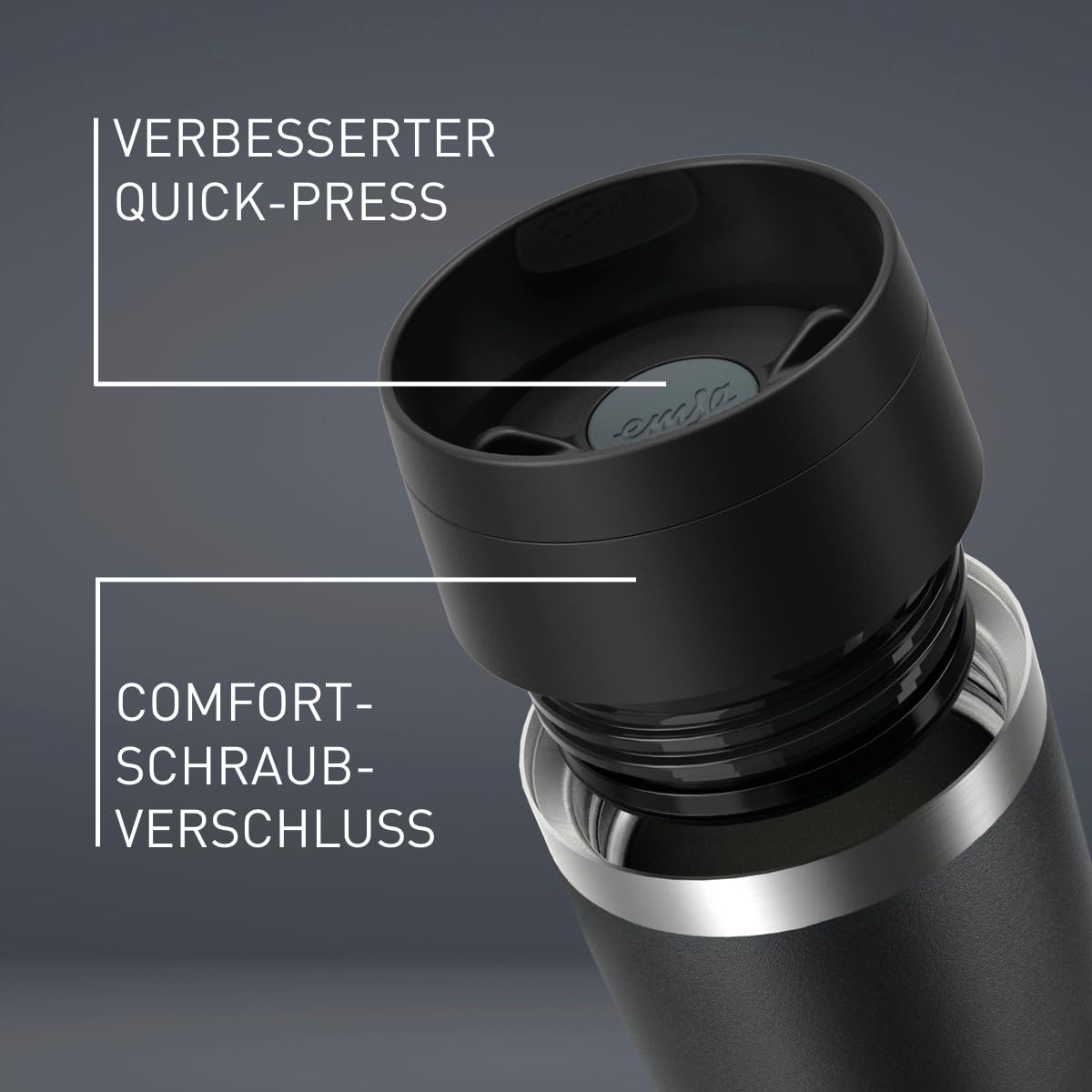 Emsa N2023550 Travel Mug Classic Isolierbecher 0,5 Liter, neuer Komfort Schraubverschluss, Pulverbeschichtung, Edelstahl, 360 Grad Trinköffnung, Schwarz 2