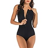 Yateen Womens Rash Guard Zip Front Sleeveless One Piece Swimsuit