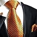 Paul Malone Necktie, Pocket Square and Cufflinks 100% Silk Orange Navy