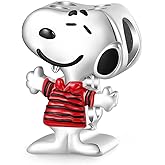 GNOCE Peanuts Snoopy Striped Short-Sleeve Charm for Women, S925 Sterling Silver Dangle Charms for Women Wife, Valentine‘s Day, Mother’s Day Jewelry