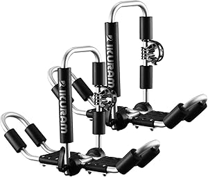 IKURAM R Kayak/Surf/Ski Roof Carrier Rack of Bilateral Premier J-Style Folding 4-in-1 for Canoe, SUP, Kayaks, Surfboard and Ski Board Rooftop Mount on SUV, Car and Truck