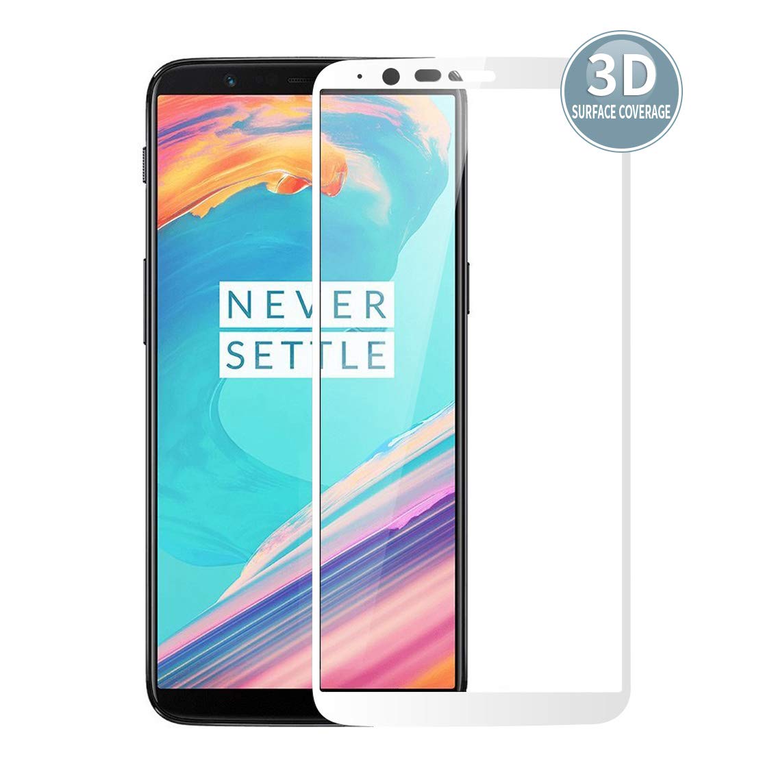 E-Hamii Screen Protector compatible with OnePlus 5T [White],[High Definition][Anti Scratch],3D Tempered Glass,[Sensitive Response][ Bubble-free Installation]