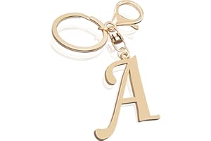 SUWEIBUKE Cute Stainless Steel Gold Initial Letter Keychain for Women Girl, Charms for Key Handbag Backpack Bag, Personalized Gift