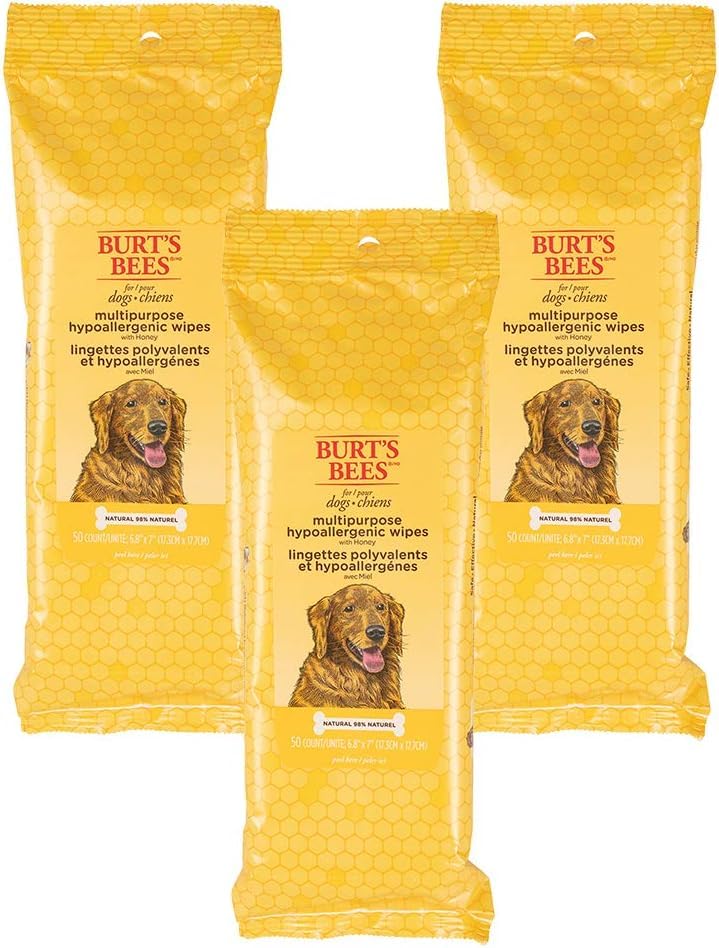 Burt's Bees for Pets Multipurpose Dog Wipes with Honey, 98% Natural Origin Formulas, Hypoallergenic Dogs Wipe, Canine Cleaning Sheets for Paws and Butt, 3 pk, 50ct Image