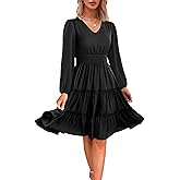 Zattcas Women 2026 Sping Summer Dress V Neck Smocked Waist Casual Flowy A Line Tiered Work Knee Length Dresses