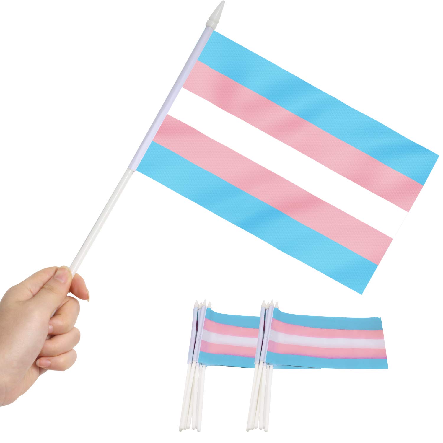 Transgender Stick Flag, ANLEY Transgender 5x8 inch (12 X 20cm) HandHeld Mini Flag With 12" (30cm) White Solid Pole - Vivid Color and Fade Resistant - 5 x 8 inch Hand Held Stick Flags With Spear