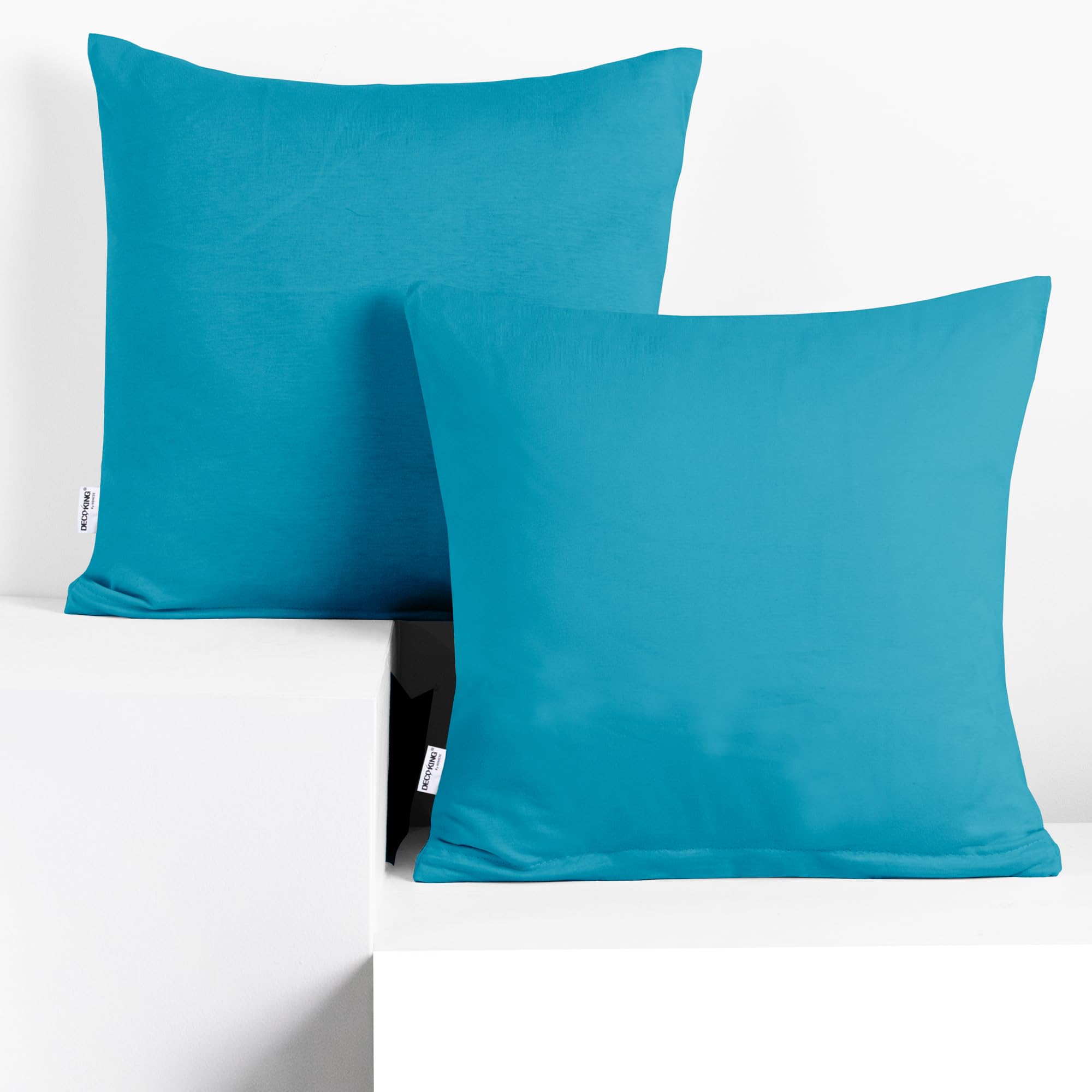 DecoKing 2 Pillowcases 50 x 50 cm Jersey 100% Combed Cotton Zip Cyan Amber