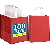 BagDream Red Gift Bags 10x5x13 Inch 100Pcs Large Kraft Paper Bags Bulk for Christmas, Wedding, Party Favors, Business, Retail, Grocery Paper Sacks with Handles