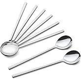 IQCWOOD Spoons, 8 Pcs Korean Spoon, 8.5 Inch Stainless Steel Soup Spoons | Korean Soup Spoons with Long Handle, Smooth Edges &amp; Mirror Finish, Flatware Set for Everyday Home, Kitchen, or Restaurant Use
