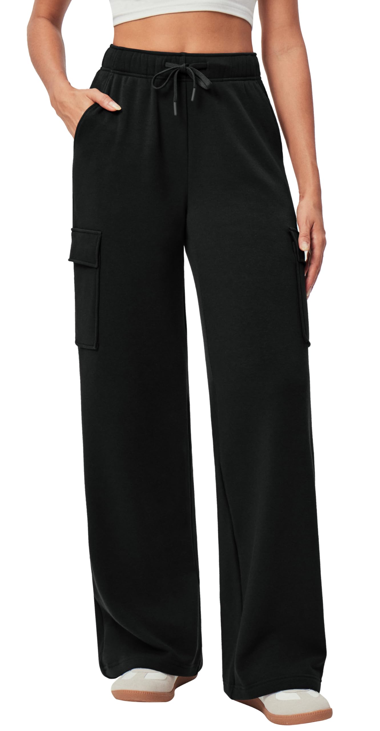IUGA Fleece Cargo Sweatpants for Women Wide Leg