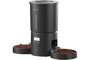 MIAOSICAL Dual Automatic Cat Feeder 2 Cats,6 Meals/Day,12 Portions/Meal,4.2L Dual Power Double Bowls Feeder,Dry Food Auto Pet Dispenser,10S Voice Record,Flexible Schedule Timer (Black,Basic Dual Bowls)