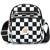 DOB SECHS Checkered Purse for Women Crossbody Bag Multi-pockets Small Messenger Bags for Travel Shoulder Bag Plaid Purse, Black and White Checkboard