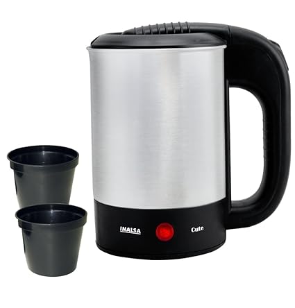 Inalsa Cute 0.5-Litre Electric Travel Kettle with 2 Cups (Silver)