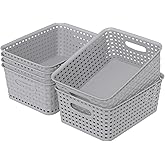 Tyminin 6 Packs Plastic Storage Baskets for Organizing Shelves Drawers Desktop, Small Pantry Organization, Grey