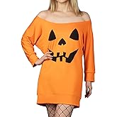 DANAZANA Halloween Long Shirts for Women 3/4 Sleeve Off Shoulder Tops S-XXL
