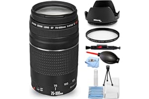 PIXEL HUB Ultimaxx Bundle with Canon EF 75-300mm f/4-5.6 III Lens (Black), Tulip Hood Lens, UV Filter, Cleaning Pen, Blower, Microfiber Cloth and Cleaning Kit