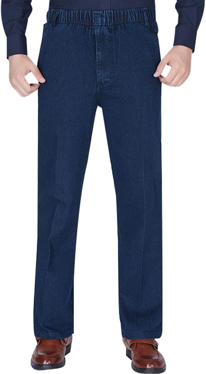 Youlee Men's Elastic Waist Straight Pants Jeans