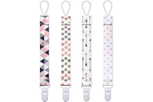 BBHLIFE Pacifier Clips for Baby, 4 Pack BPA Free Pacifiers Holders Leashes for Teether Toy or Soothie, Fits All Pacifiers Baby Teething Toys(Plastic cilp) (B)