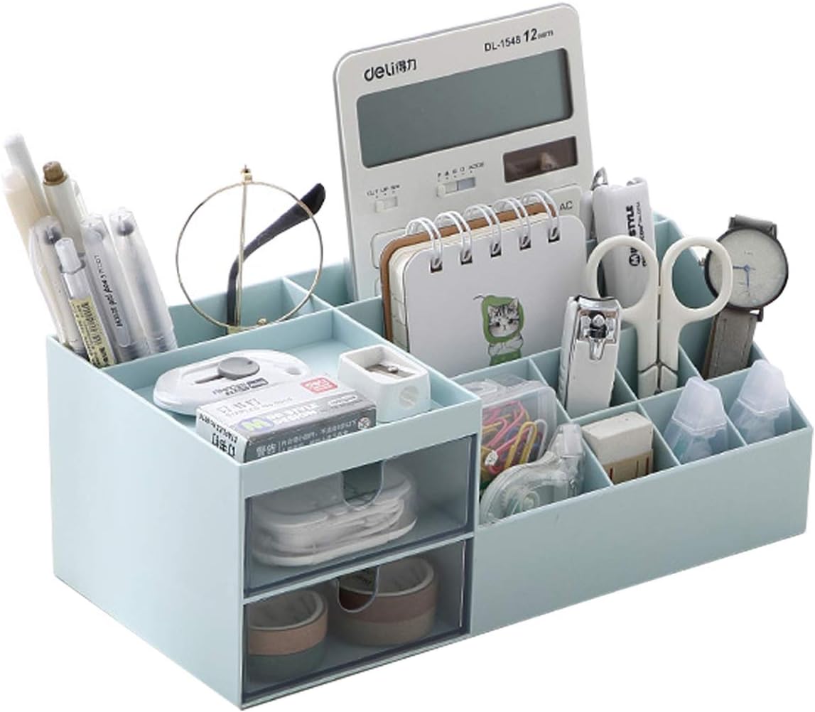 Multifunction Desk Organizer, BREIS Makeup Storage for Eyeshadows, Concealers, Powders, Nail Polish,9.65‘’x 4.8‘’x 3.67‘’ (Blue)