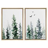 SIGNWIN 2 Piece Framed Canvas Wall Art Nordic Style Abstract Trees Canvas Prints Home Artwork Decoration for Living Room,Bedroom - 16
