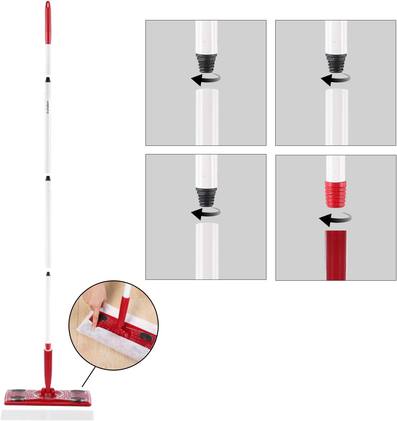 Amazon Eyliden フロアワイパー 本体 ワイパー フローリングワイパー ジョイントタイプ ワイパー レッド フロアモップ フラットモップ フロア用掃除道具 ドライシート10枚入 フロアモップ フロアワイパー オンライン通販