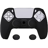 PlayVital Black Pure Series Anti-Slip Silicone Cover Skin for ps5 Controller, Soft Rubber Case for ps5 Wireless Controller with Black Thumb Grip Caps