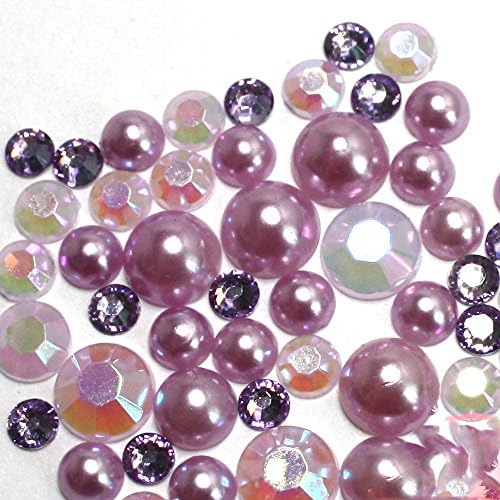 200 pcs Resin 3mm-6mm Round Flatback Mix Assorted Purple Violet Rhinestone Pearls *Ship with Samples from GreatDeal68*