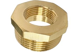 JENSWILL 1-1/4" NPT Male x 3/4" NPT Female Brass Reducer Hex Bushing Threaded Pipe Fitting Reducing Adapter Pack of 1