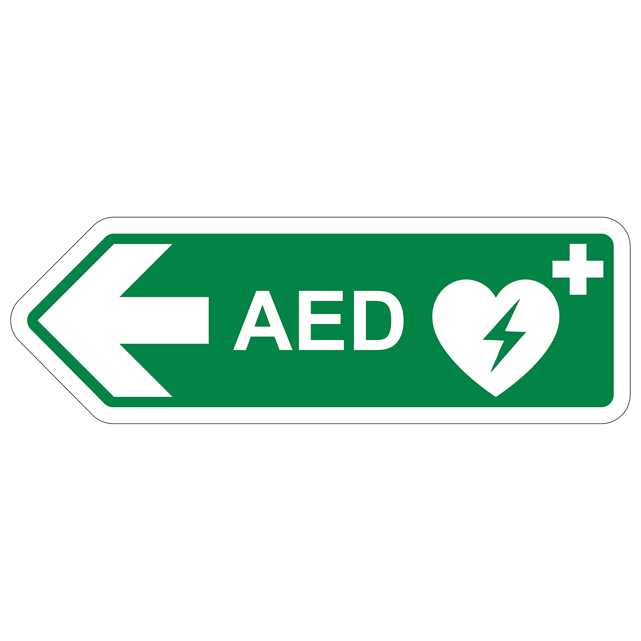 V Safety Shaped Safety Sign - Aed Arrow Left - 450X150-1MM Rigid Plastic